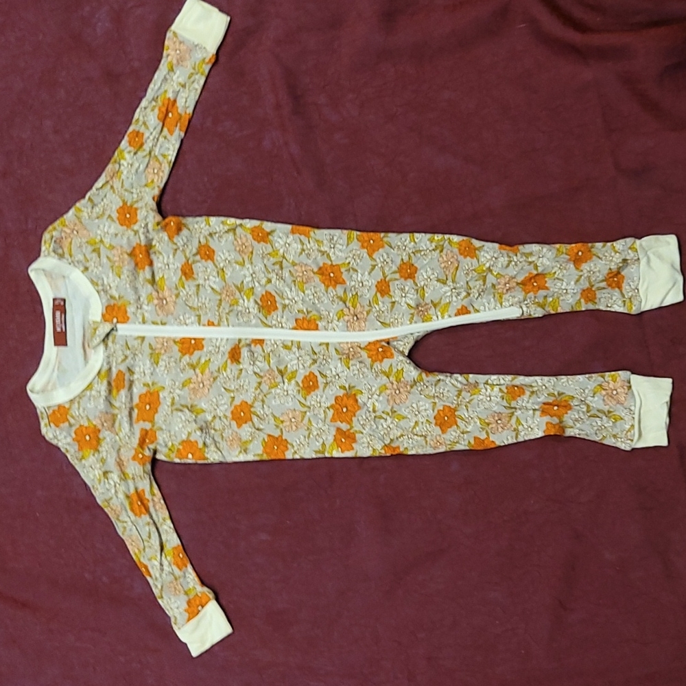 Milkbarn Orange and Gray Bamboo Zipper Pajama Size 9-12 Months
